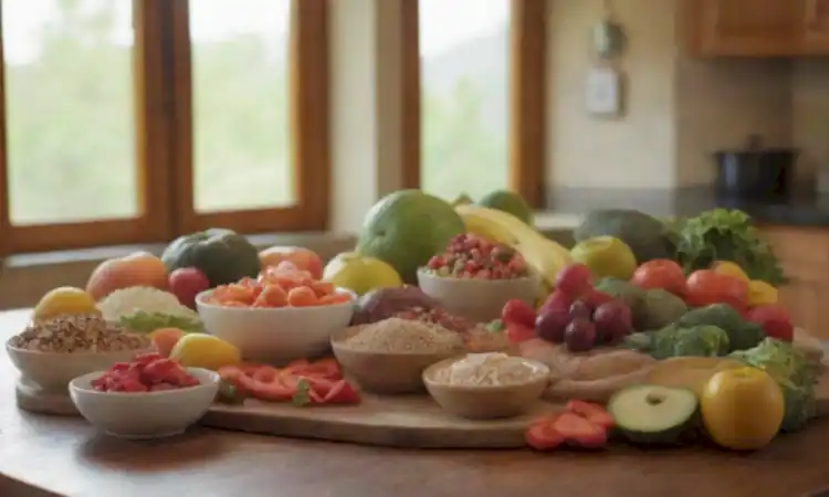 Mesa rústica con una colorida variedad de frutas