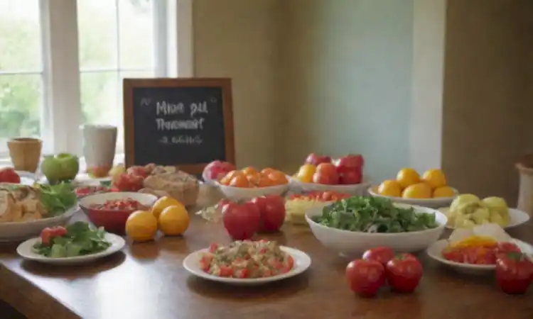 Escena de cocina vibrante con un plan de comidas semanal en una mesa de madera