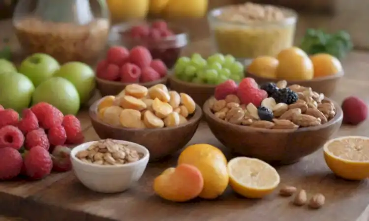 Una colorida variedad de snacks saludables